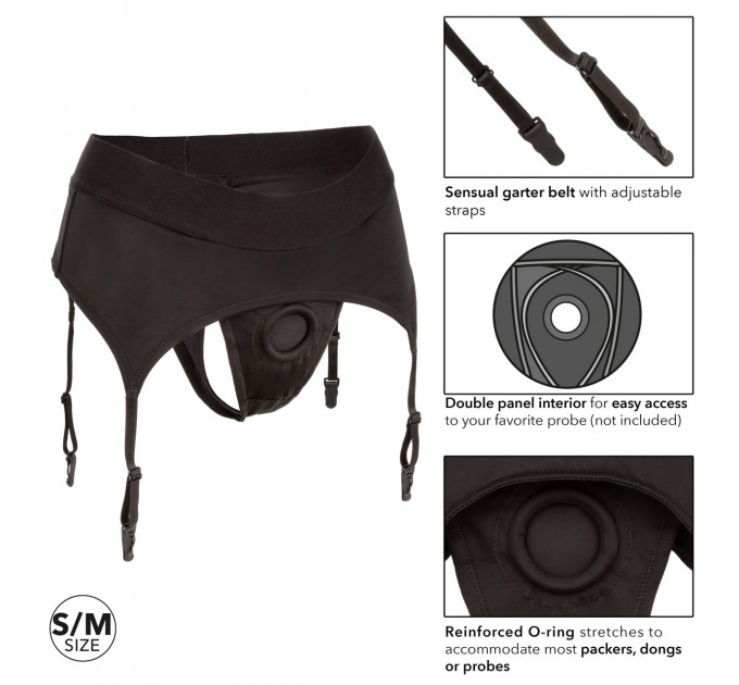 Трусики для страпона с широким поясом California Exotics Boundless Thong with Garter S/М