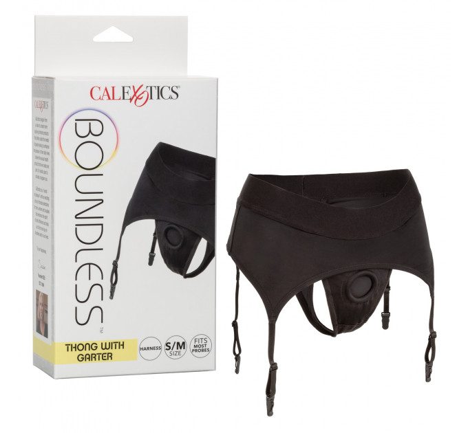Трусики для страпона с широким поясом California Exotics Boundless Thong with Garter S/М