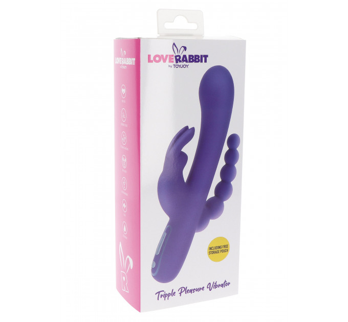Вибратор-кролик с анальной елочкой Toy Joy фиолетовый, 21.5 х 4 см