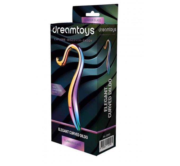 Изогнутый стеклянный фаллоимитатор Dream Toys Glamour Glass, разноцветный