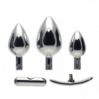 Набор анальных пробок металл STEEL 3шт+2 ручки+1 ключ