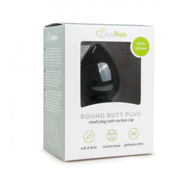 Анальная пробка с присоской Round Butt Plug черная, 8.5 см х 4 см
