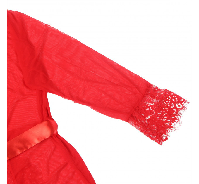 Халатик Star Night с поясом и кружевом, красный, XS-S