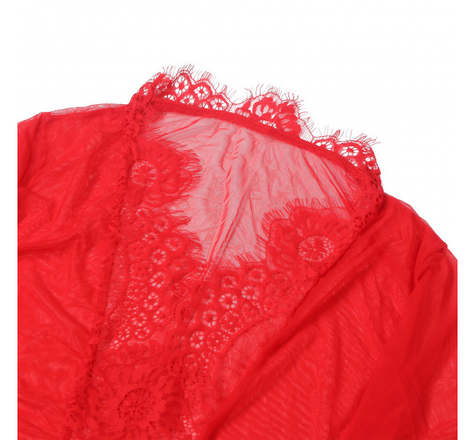 Халатик Star Night с поясом и кружевом, красный, XS-S