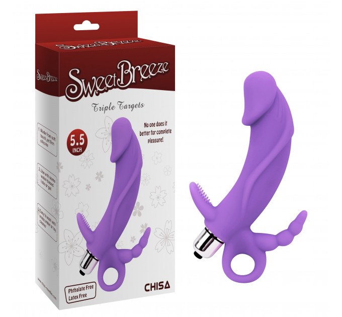 Вибратор для тройной стимуляции рельефный Chisa Sweet Breeze, фиолетовый