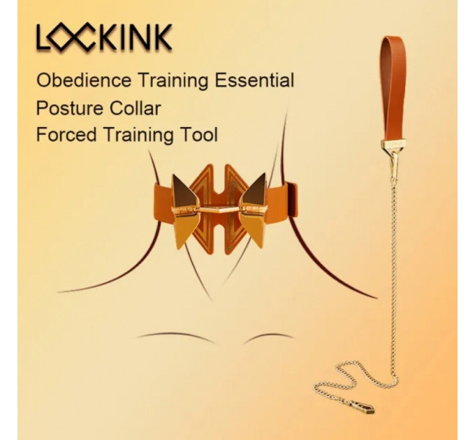 Ошейник с поводком на металлической цепочке Lockink, коричневый