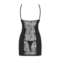 Пеньюар с цветочным кружевом Obsessive Heartina, черный, L/XL