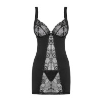 Пеньюар с цветочным кружевом Obsessive Heartina, черный, L/XL