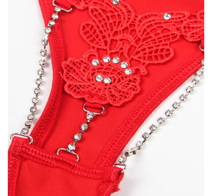 Стрінги з гіпюром зі стразами Star Night, червоні, S-M