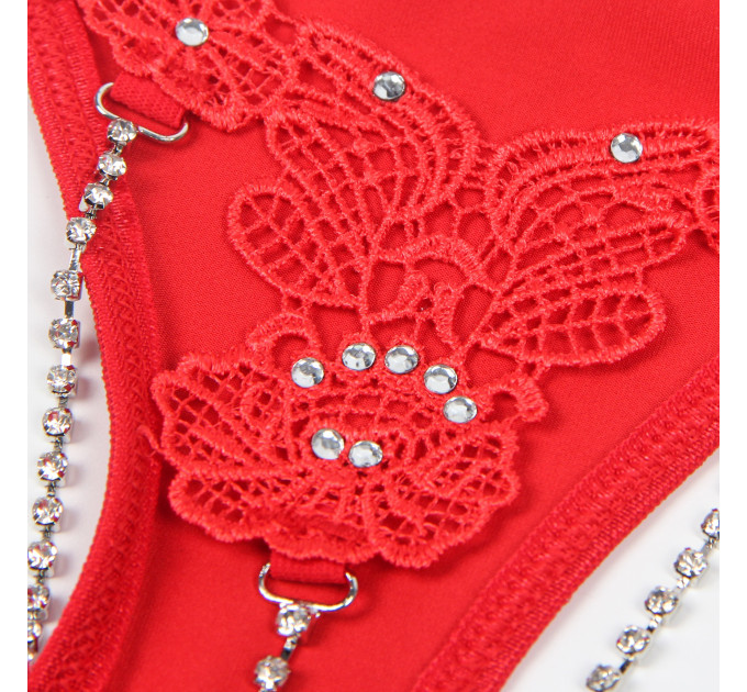 Стрінги з гіпюром зі стразами Star Night, червоні, S-M