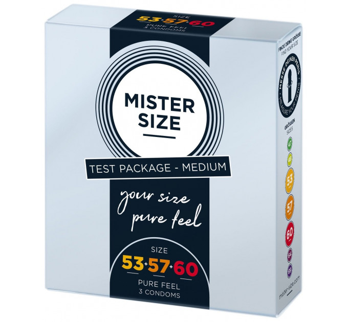 Тестбокс/Комплект из 3-х презервативов Mister Size 53-57-60, для определения идеального размера