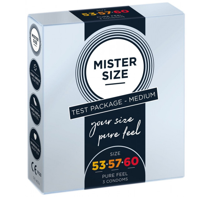 Тестбокс/Комплект из 3-х презервативов Mister Size 53-57-60, для определения идеального размера