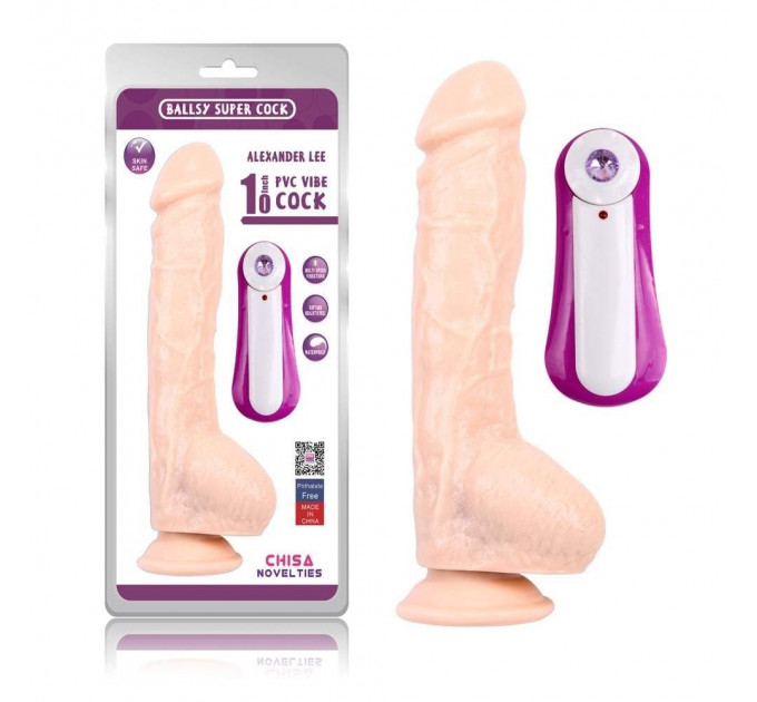 Вибратор гигант с мошонкой Chisa Ballsy Super Cock Alexander Lee на присоске, бежевый
