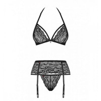 Комплект с поясом для чулок Obsessive 838-SEG-1 3 pcs set black S/M