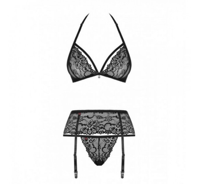 Комплект с поясом для чулок Obsessive 838-SEG-1 3 pcs set black S/M