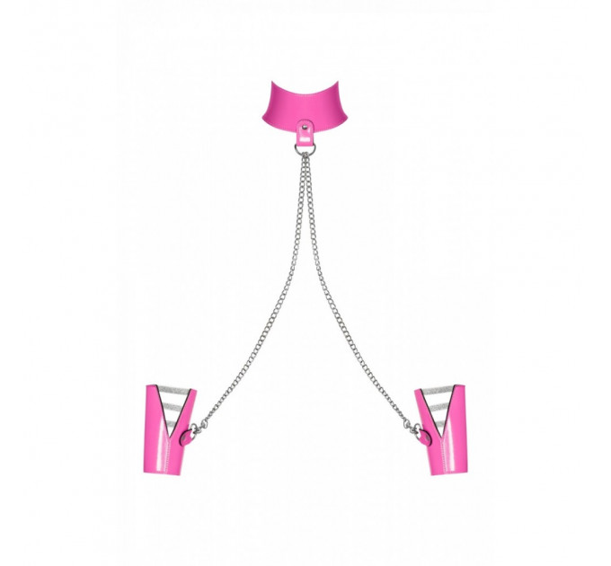 Комплект чокер с наручниками Obsessive Lollypopy Cuffs One Size Розовые