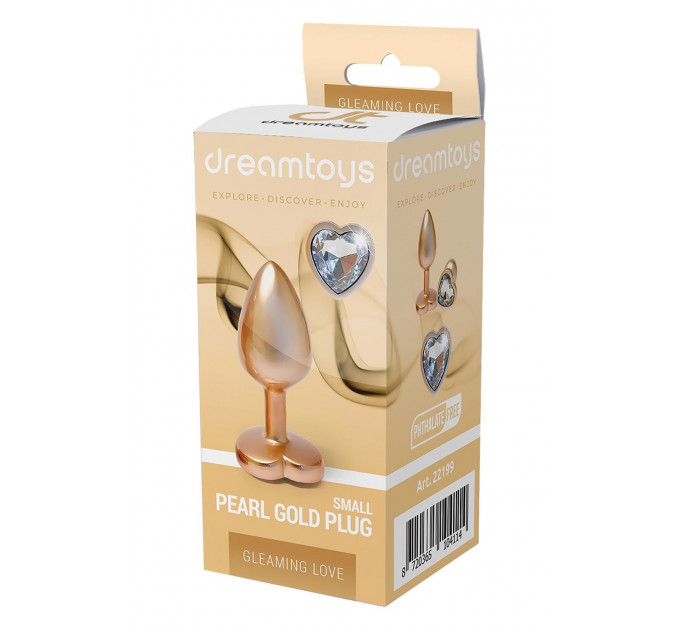 Алюминиевая анальная пробка золотистая Dream Toys Gleaming Love с декоративным белым камнем, S