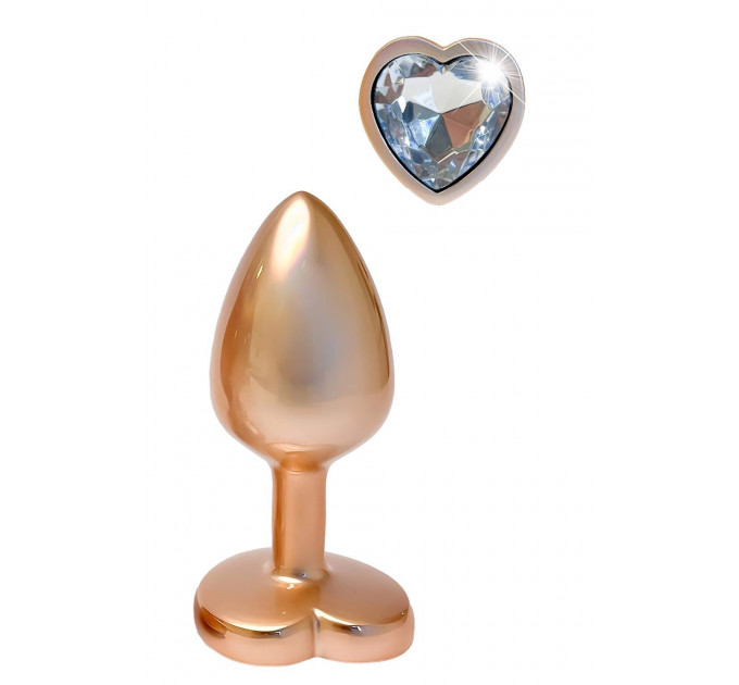 Алюминиевая анальная пробка золотистая Dream Toys Gleaming Love с декоративным белым камнем, S