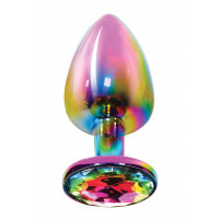 Анальная пробка металлическая Toy Joy Twilight Booty Jewel с кристаллом, радужный, Large