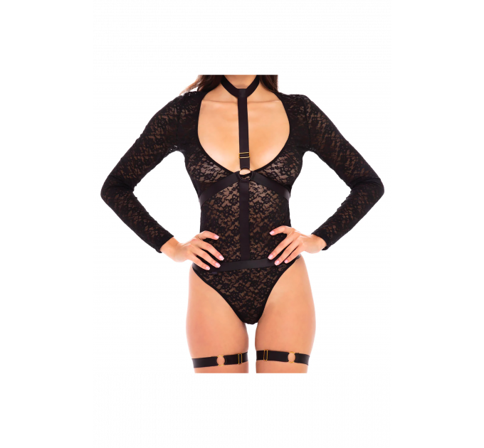 Боди с портупеей, чокером и гартерами Rene Rofe, черный, S/M