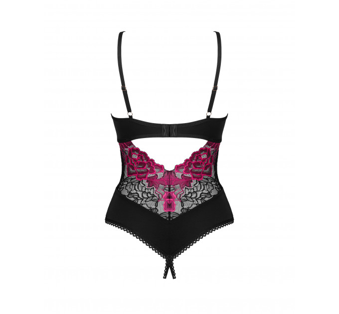 Боди с цветочным кружевом Obsessive Rosenty и открытым доступом, XS/S