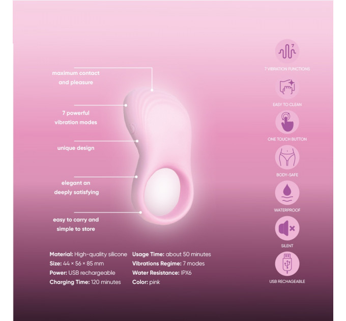Ерекційне віброкільце Sweet Em з пультом, рожевий, 8.5 х 4.5 см