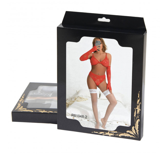 Комплект білизни з рукавичками Star Night мереживний, червоний, XS-S