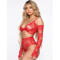 Комплект білизни з рукавичками Star Night мереживний, червоний, XS-S