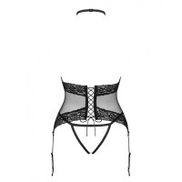 Корсет с кружевом Obsessive Lacrisia с пажами для чулок, черный, M/L