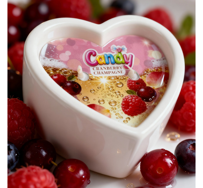 Масажна свічка з ароматом шампанського з журавлиною Candy Cranberry Champagne у формі серця, 70 мл