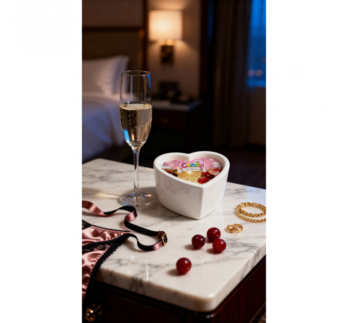 Масажна свічка з ароматом шампанського з журавлиною Candy Cranberry Champagne у формі серця, 70 мл