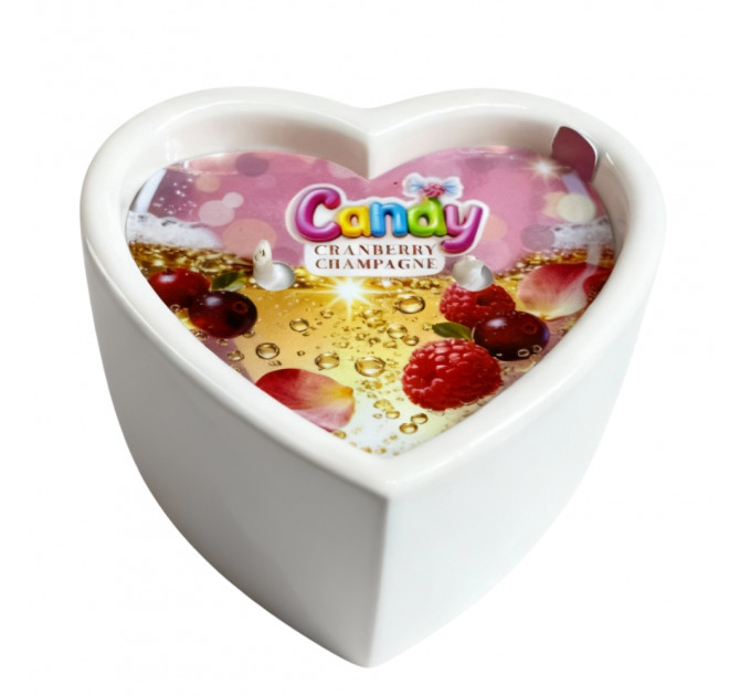 Масажна свічка з ароматом шампанського з журавлиною Candy Cranberry Champagne у формі серця, 70 мл