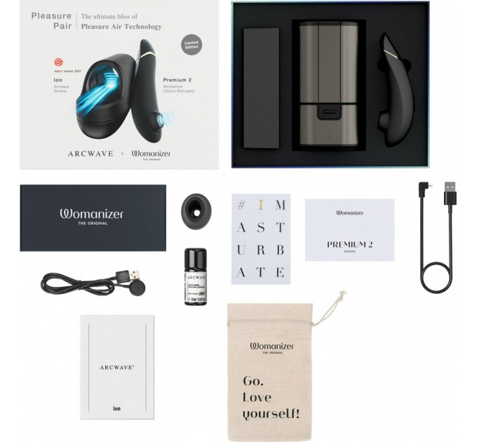 Набір для пар мастурбатор Arcwave Ion + Womanizer Premium 2 Black, Pleasure Pair, чорний