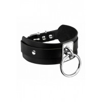 Ошейник широкий черный Kinky Diva Collar Me с серебристым кольцом