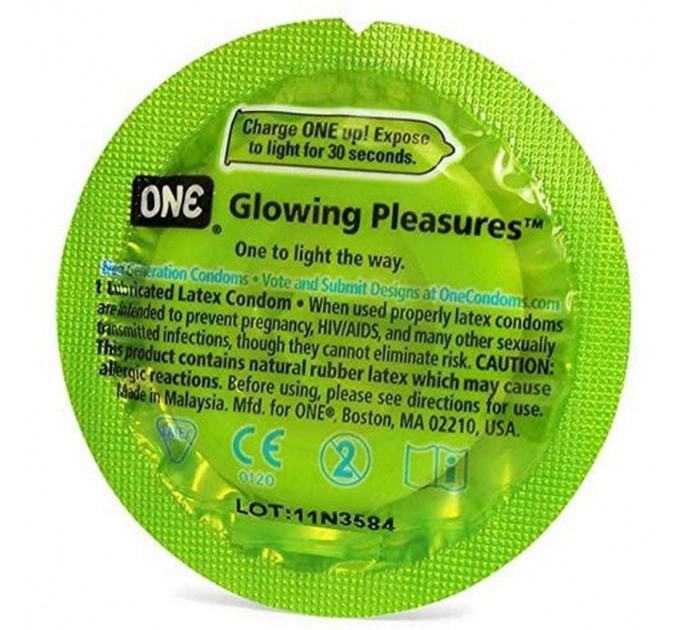 Набор презервативов 5шт One Glowiing Pleasures Светящиеся в темноте, 5 штук