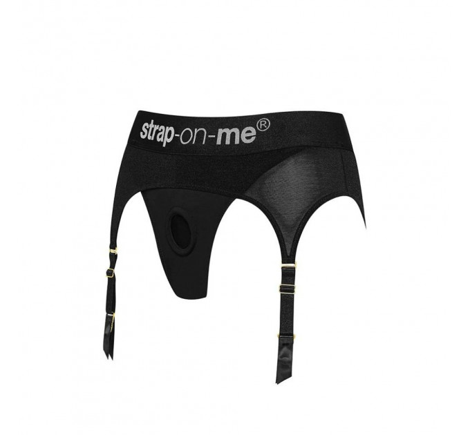 Трусики для страпона, XXL, с подвязками для чулок Strap-On-Me черные