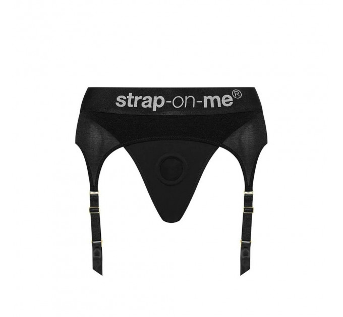 Трусики для страпона, XXL, с подвязками для чулок Strap-On-Me черные