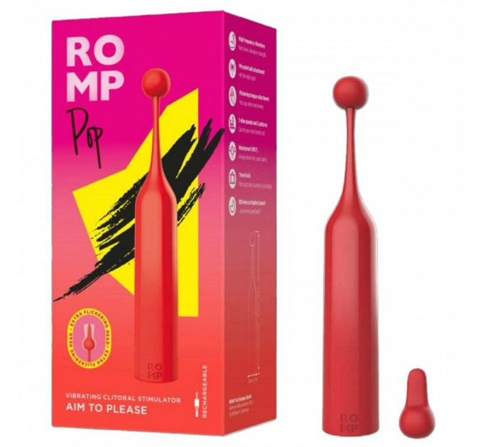 Вибратор для клитора с двумя насадками Romp Pop, красный, 14.3 х 2.4 см