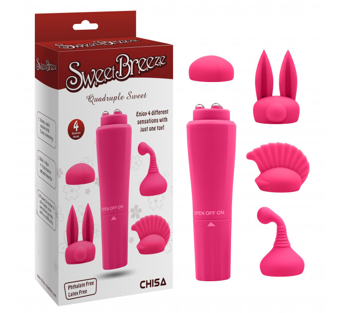 Вибратор для клитора с насадками Chisa Sweet Breeze, розовый, 10 х 2.6 см