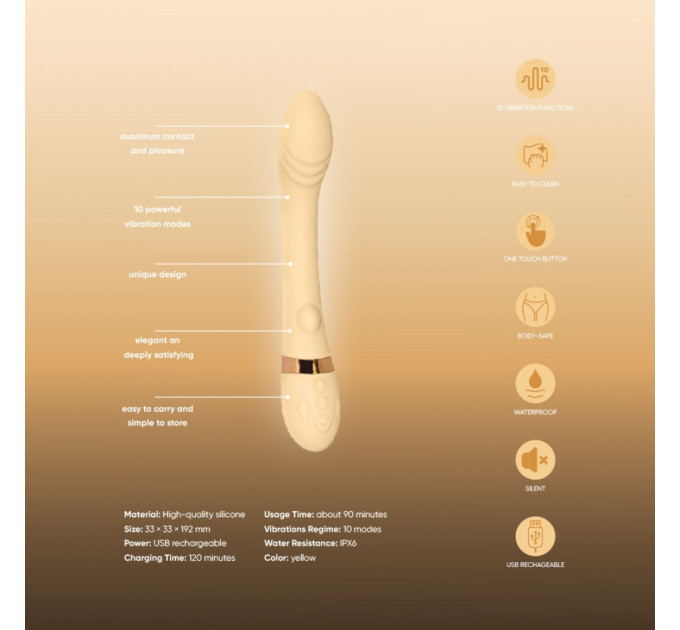 Вибратор для точки G с подогревом и двумя моторами Sweet Em, желтый