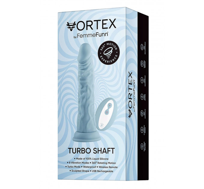 Вибратор классический на присоске Femme Funn Vortex Turbo Shaft с беспроводным пультом, голубой