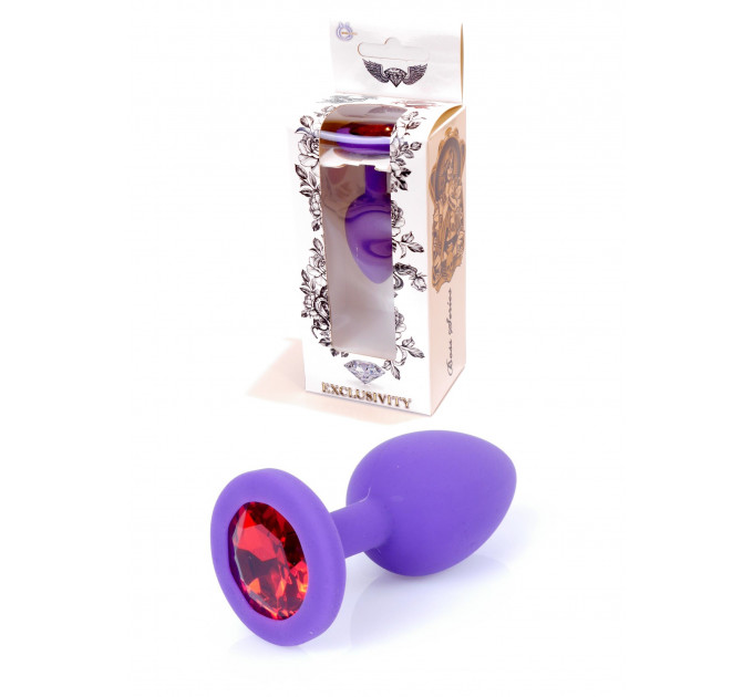 Анальная пробка BOSS SERIES Jewellery с красным камнем, фиолетовая