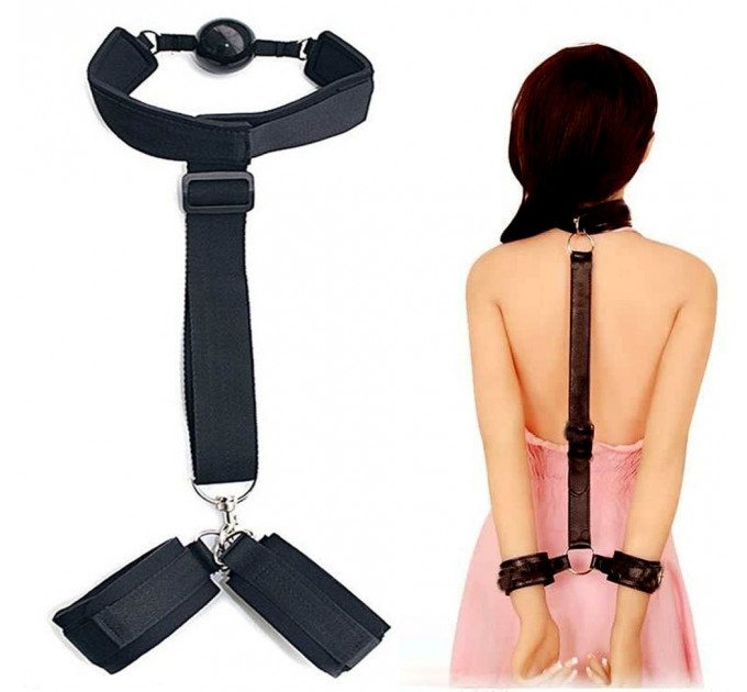 Бондаж із фіксацією за спиною Star Night з кляпом та наручниками, чорний, One Size