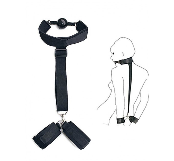 Бондаж із фіксацією за спиною Star Night з кляпом та наручниками, чорний, One Size