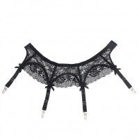 Комплект мереживний пояс для панчіх з трусиками StarNight, чорний, L