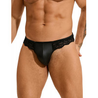Чоловічі стрінги Star Night з імітацією шкіри та мереживом, чорні, L