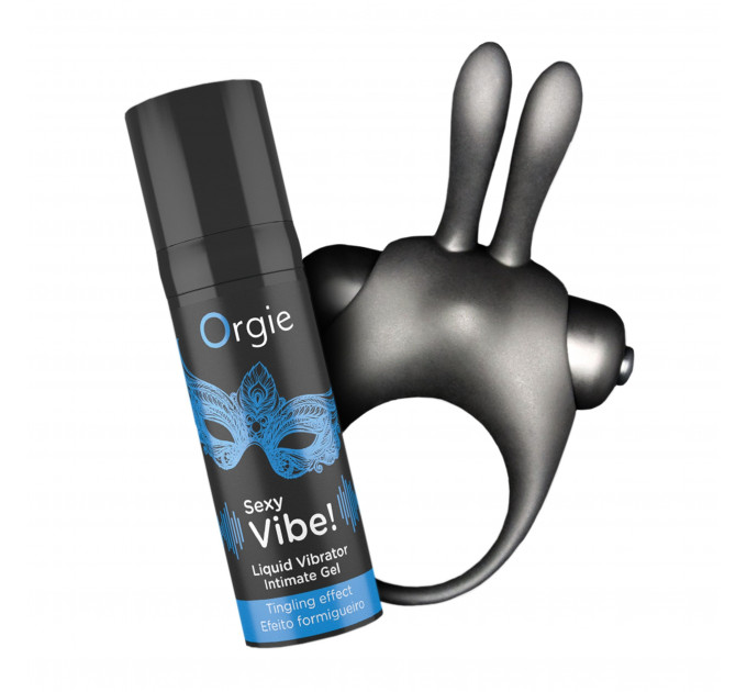 Набор жидкий вибратор и эрекционное виброкольцо Orgie VIBE! BUNNY