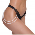 Стринги Cottelli Collection с жемчужными цепочками по бокам, черные, S/M