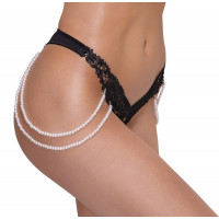 Стринги Cottelli Collection с жемчужными цепочками по бокам, черные, S/M Стринги Cottelli Collection с жемчужными цепочками по бокам, черные, S/M