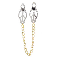 Зажимы на соски ,,клевер,, Lucky Bay Nipple play с цепочкой, серебристо-золотистые